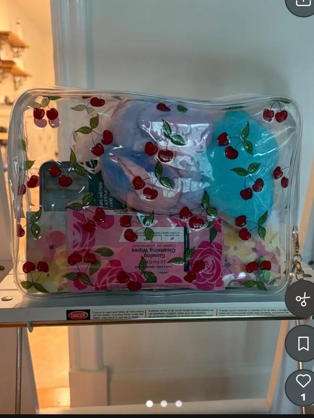 Clear Cherry Print Cosmetic Bag - Transparent Makeup Pouch